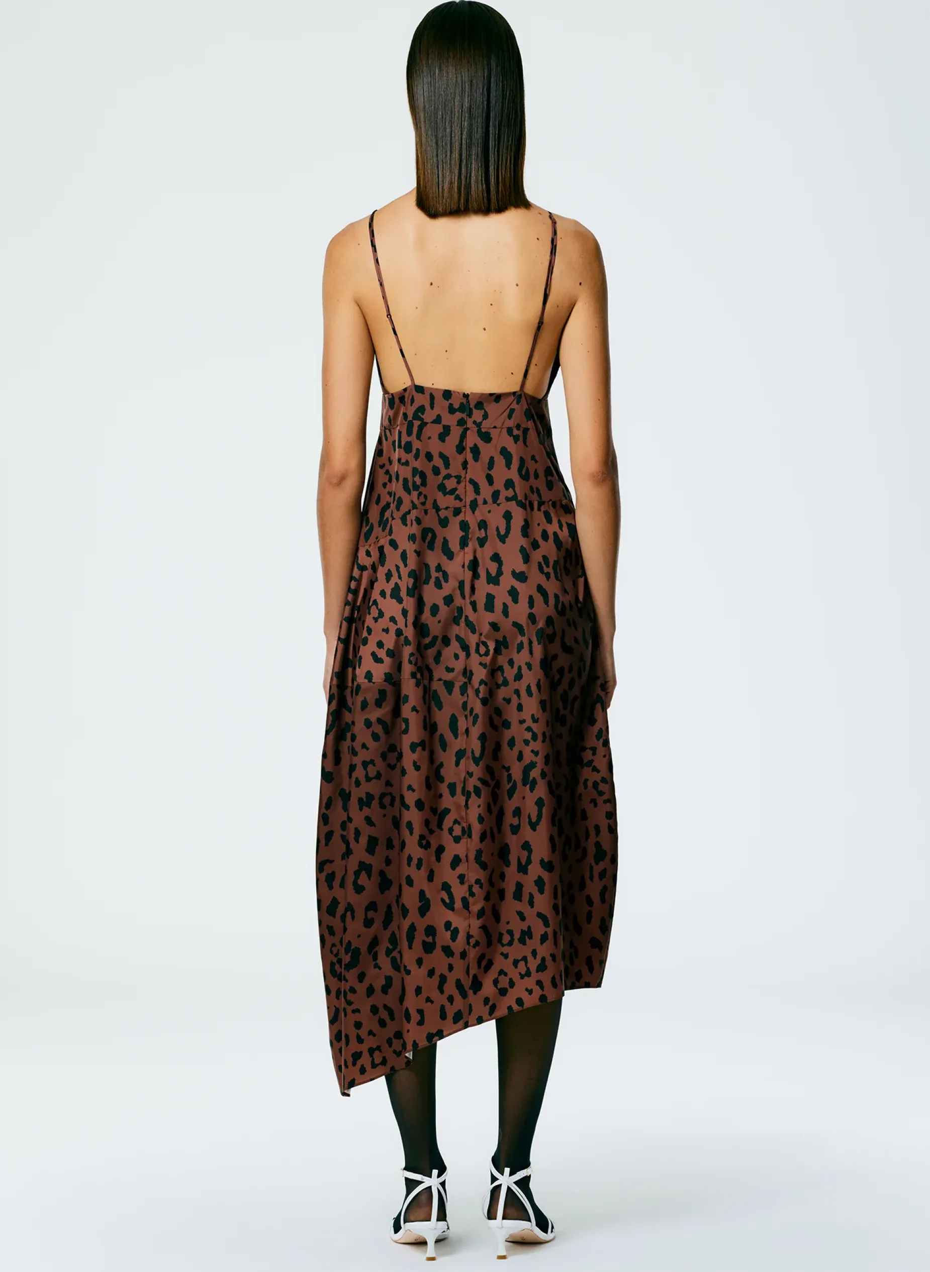 Dresses>Tibi Recycled Sporty Nylon Cheetah Cami Dress Brown Multi