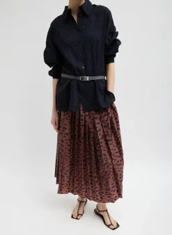 Skirts>Tibi Recycled Sporty Nylon Cheetah Pleated Pull On Skirt Brown Multi