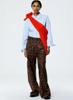 Pants & Shorts>Tibi Recycled Sporty Nylon Cheetah Wide Leg Pull On Pant Brown Multi