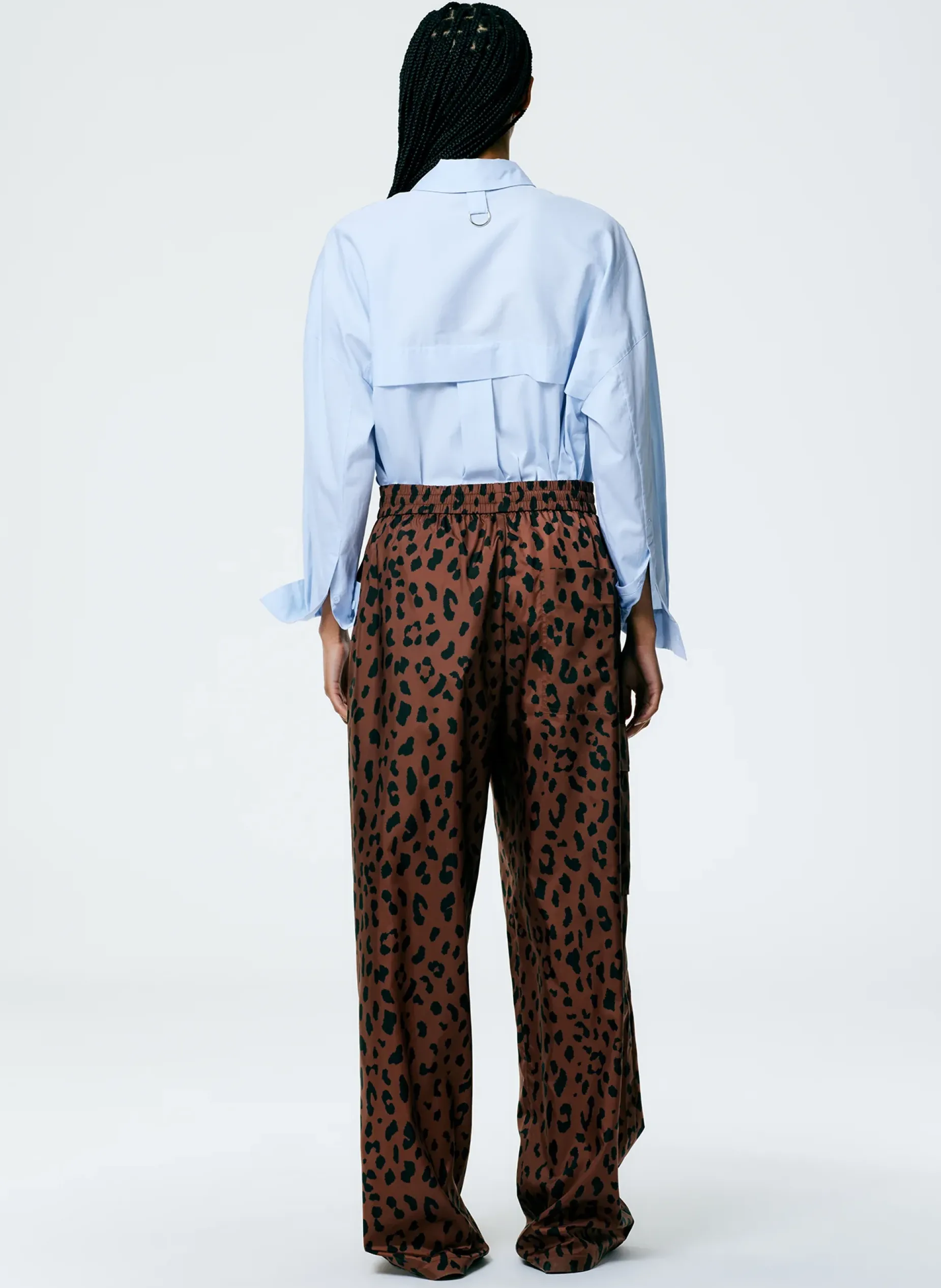 Pants & Shorts>Tibi Recycled Sporty Nylon Cheetah Wide Leg Pull On Pant Brown Multi
