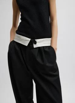 Suits|Pants & Shorts>Tibi Recycled Tropical Wool Fold Over Pant Black