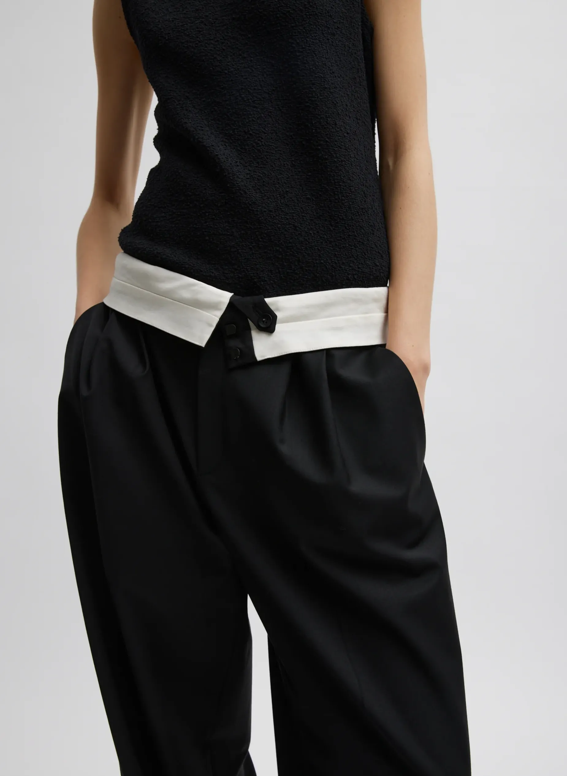 Suits|Pants & Shorts>Tibi Recycled Tropical Wool Fold Over Pant Black