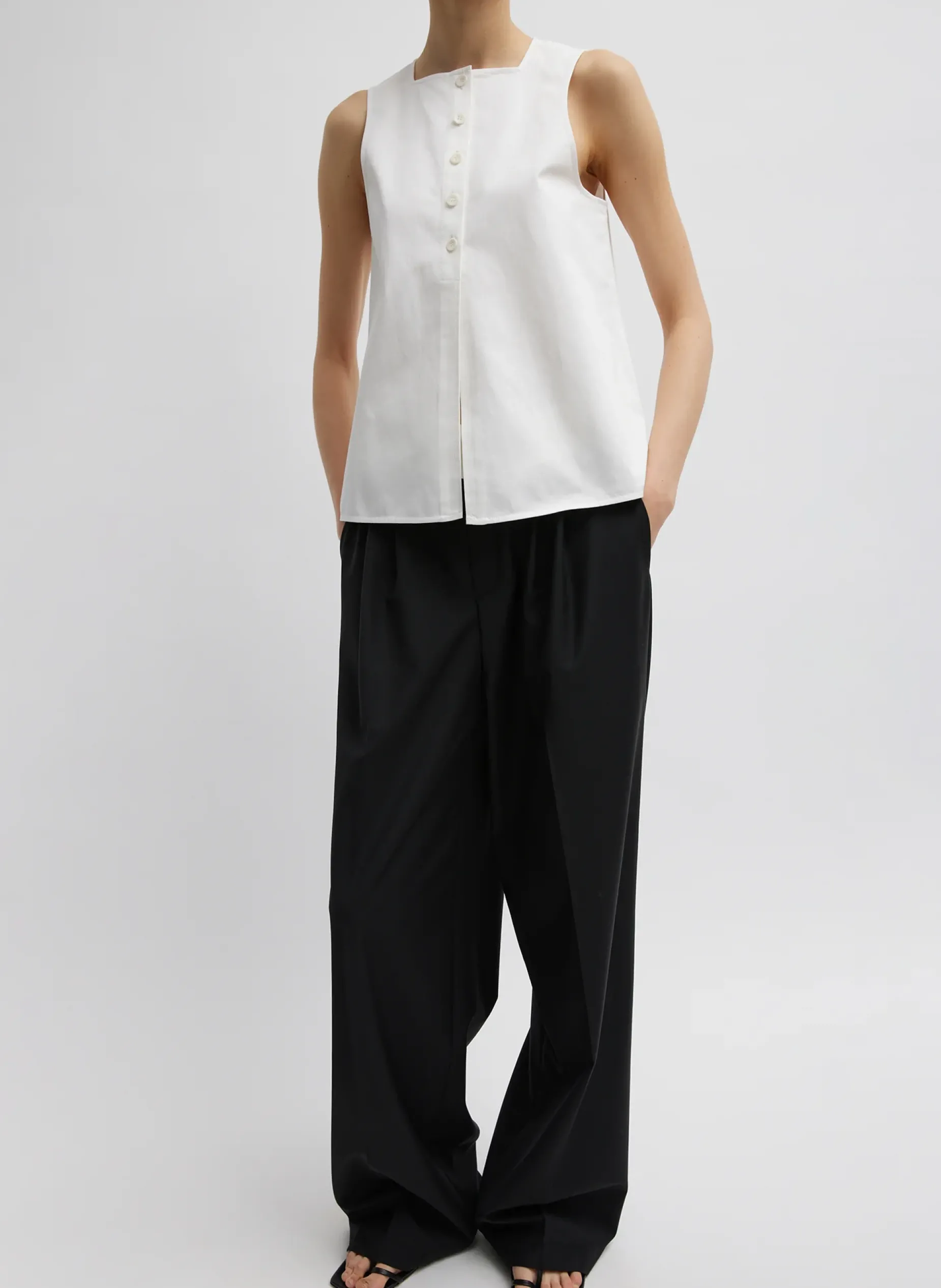 Suits|Pants & Shorts>Tibi Recycled Tropical Wool Fold Over Pant Black