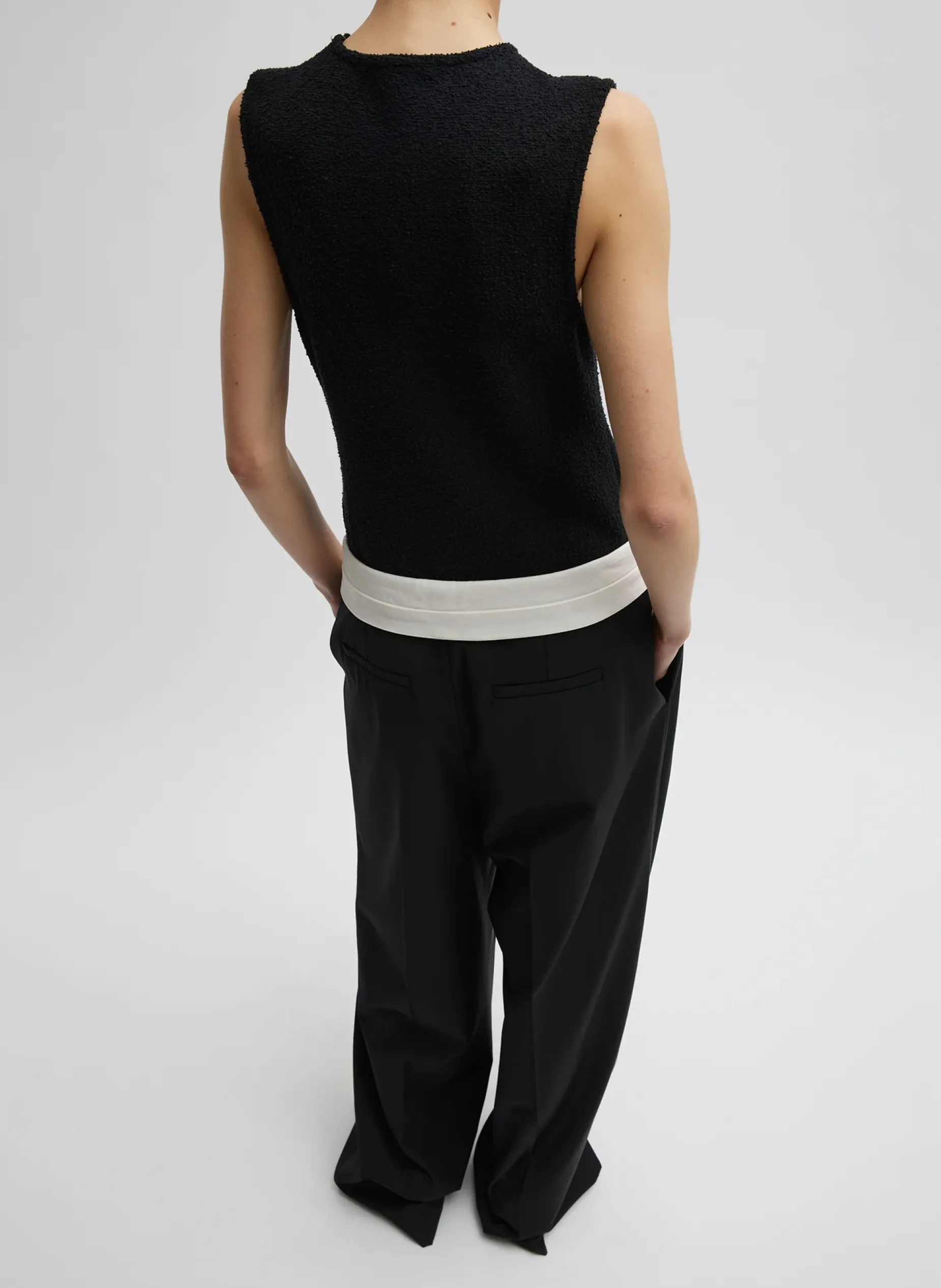 Suits|Pants & Shorts>Tibi Recycled Tropical Wool Fold Over Pant Black