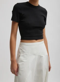 Tops|Fundamentals - WOFs>Tibi Ribbed Cropped Baby T-Shirt Black