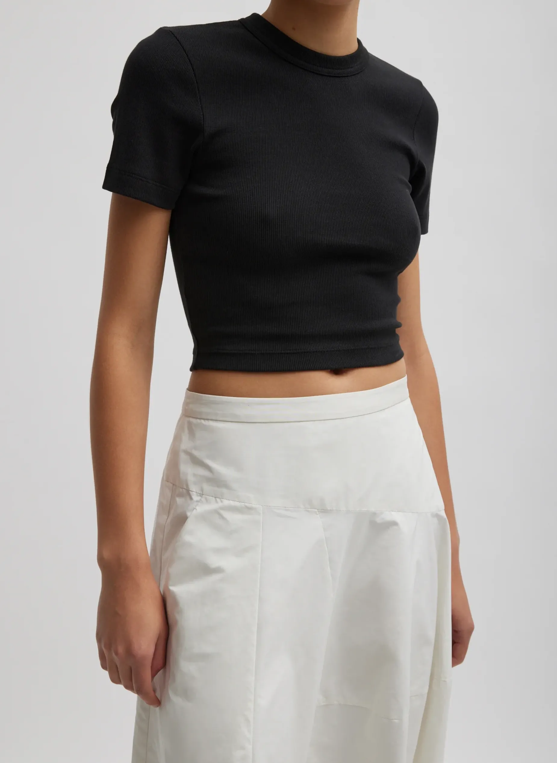 Tops|Fundamentals - WOFs>Tibi Ribbed Cropped Baby T-Shirt Black
