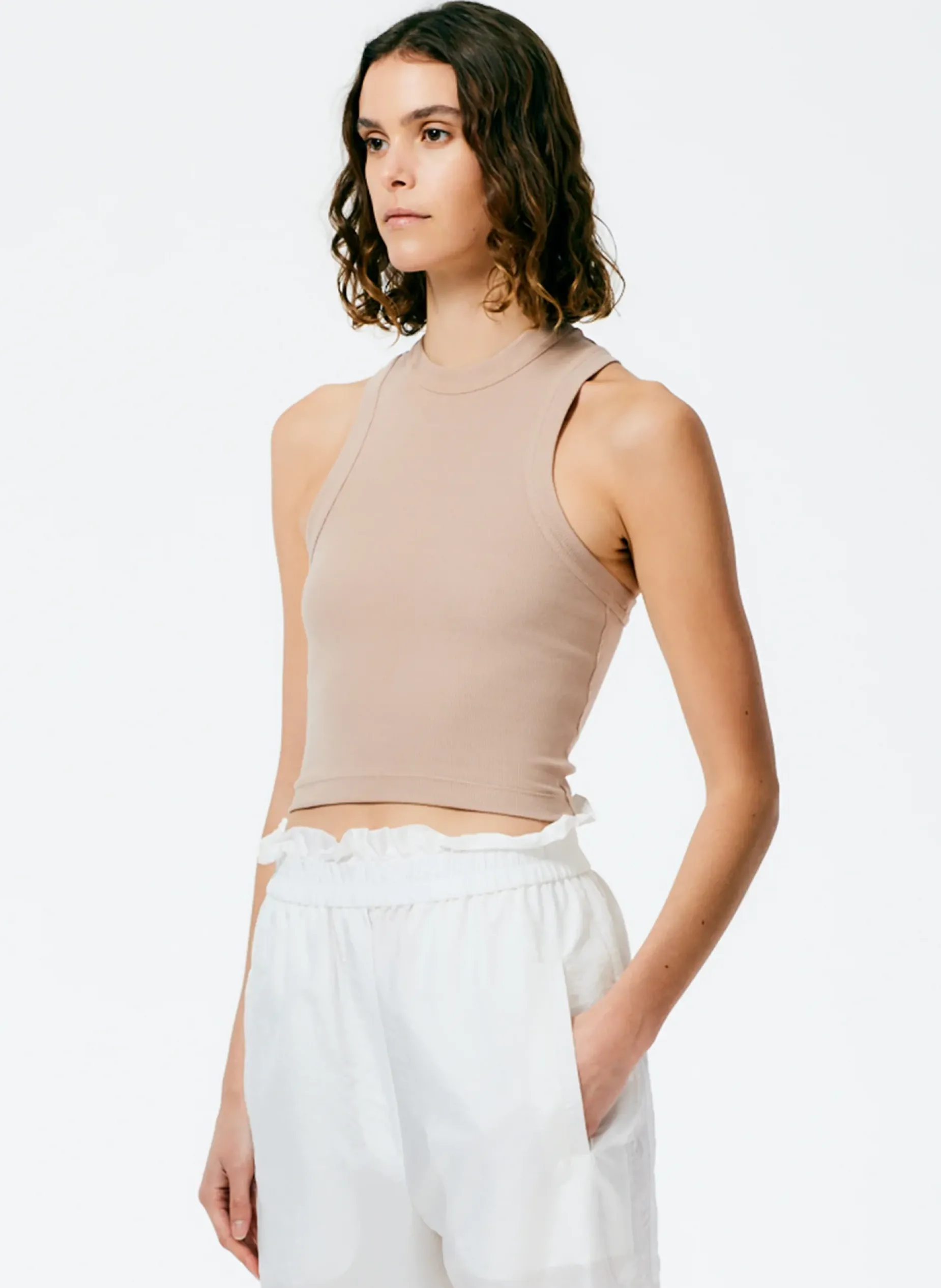 Fundamentals - WOFs|Tops>Tibi Ribbed T-Shirt Cropped Tank Sand