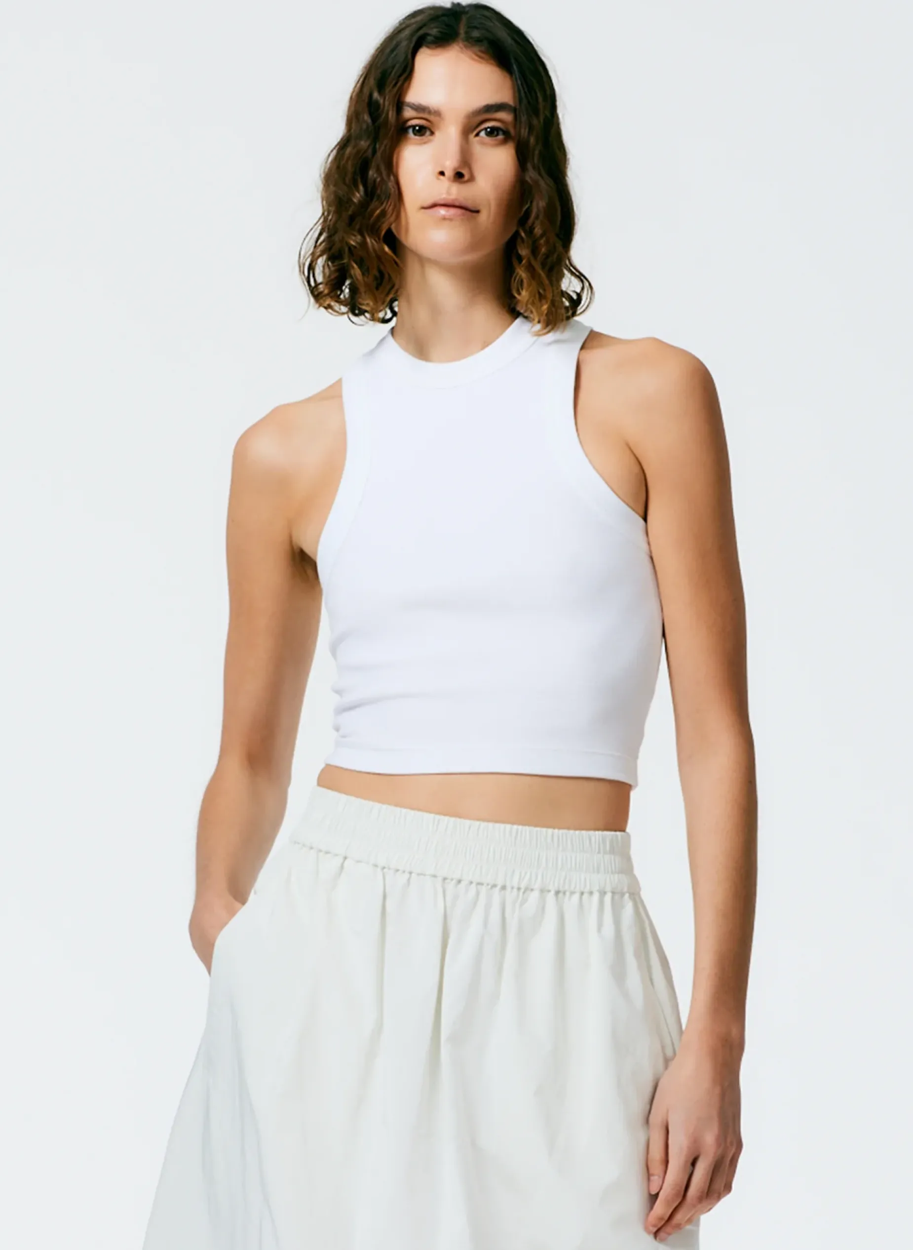 Tops|Fundamentals - WOFs>Tibi Ribbed T-Shirt Cropped Tank White