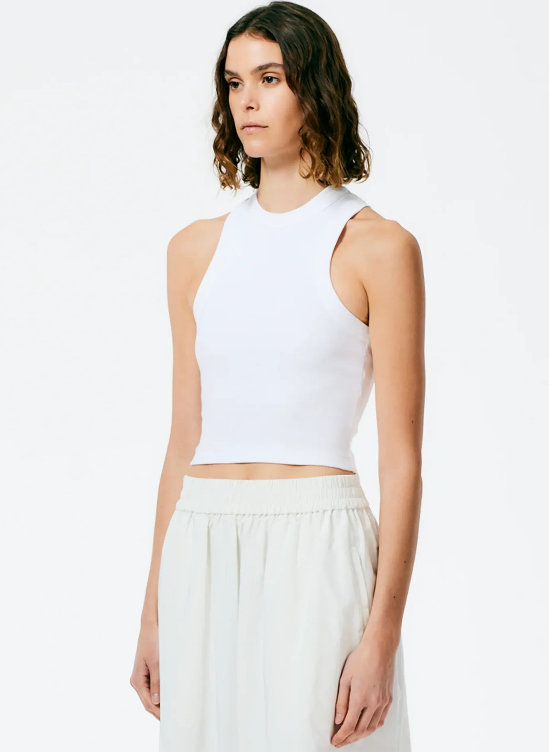 Tops|Fundamentals - WOFs>Tibi Ribbed T-Shirt Cropped Tank White