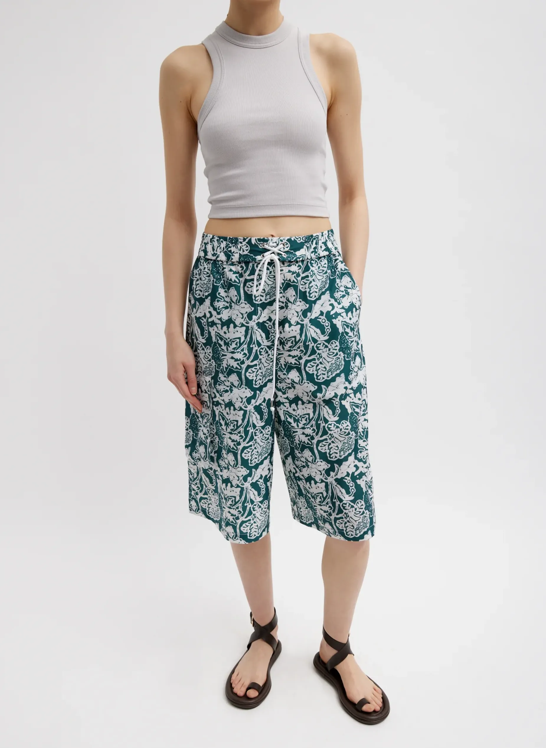 Tops|Curated Closets>Tibi Ribbed T-Shirt Cropped Tank Stone