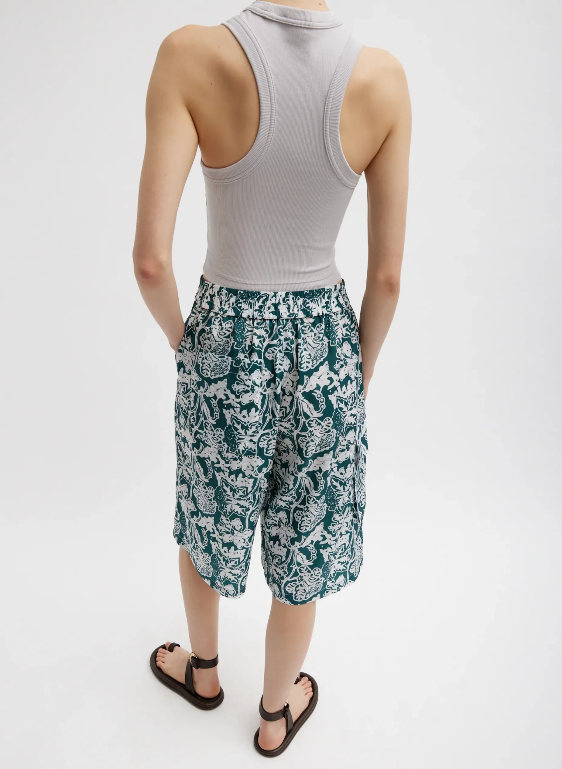 Tops|Curated Closets>Tibi Ribbed T-Shirt Cropped Tank Stone