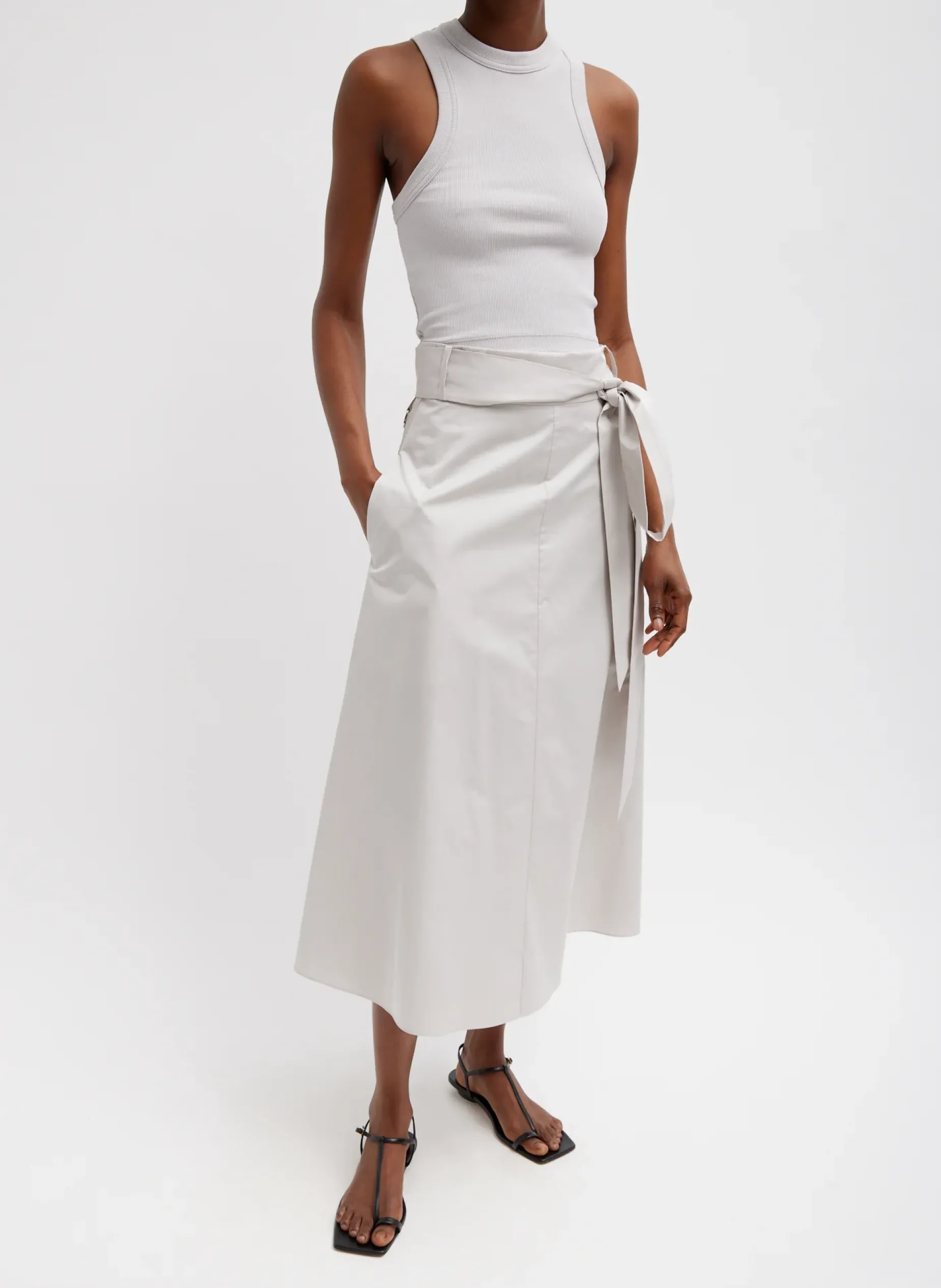 Tops|Curated Closets>Tibi Ribbed T-Shirt Cropped Tank Stone