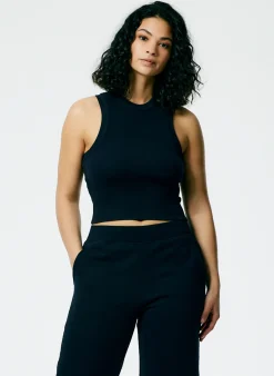 Tops|Fundamentals - WOFs>Tibi Ribbed T-Shirt Cropped Tank Navy