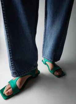 Flats|Sandals>Tibi Rubin Satin Sandal Green