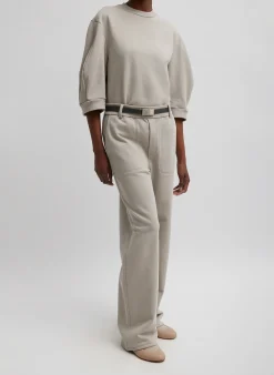 Leisure Sets|Knitwear & Sweatshirts>Tibi Sculpted Short Sleeve Sweatshirt Light Stone