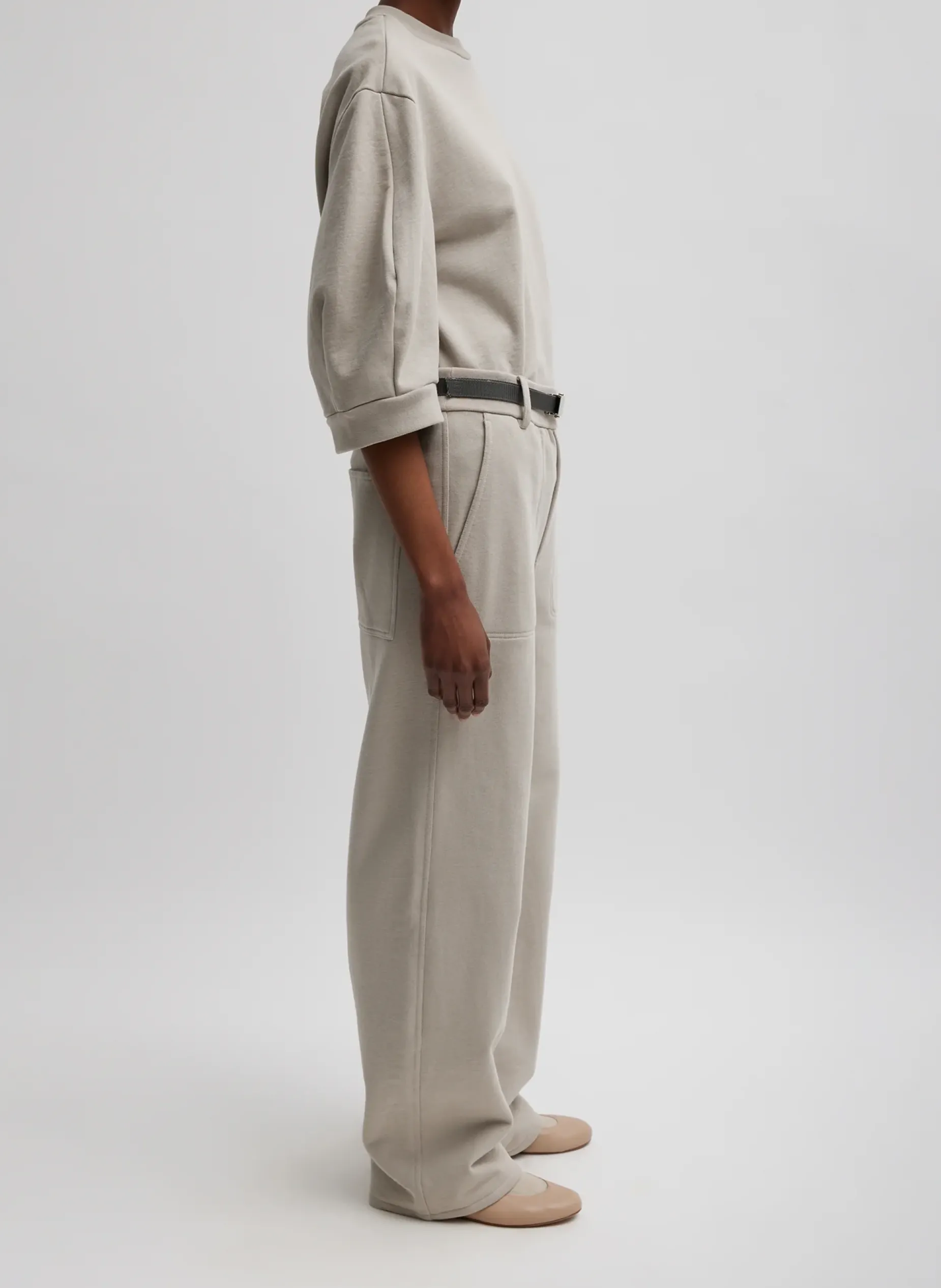 Leisure Sets|Knitwear & Sweatshirts>Tibi Sculpted Short Sleeve Sweatshirt Light Stone