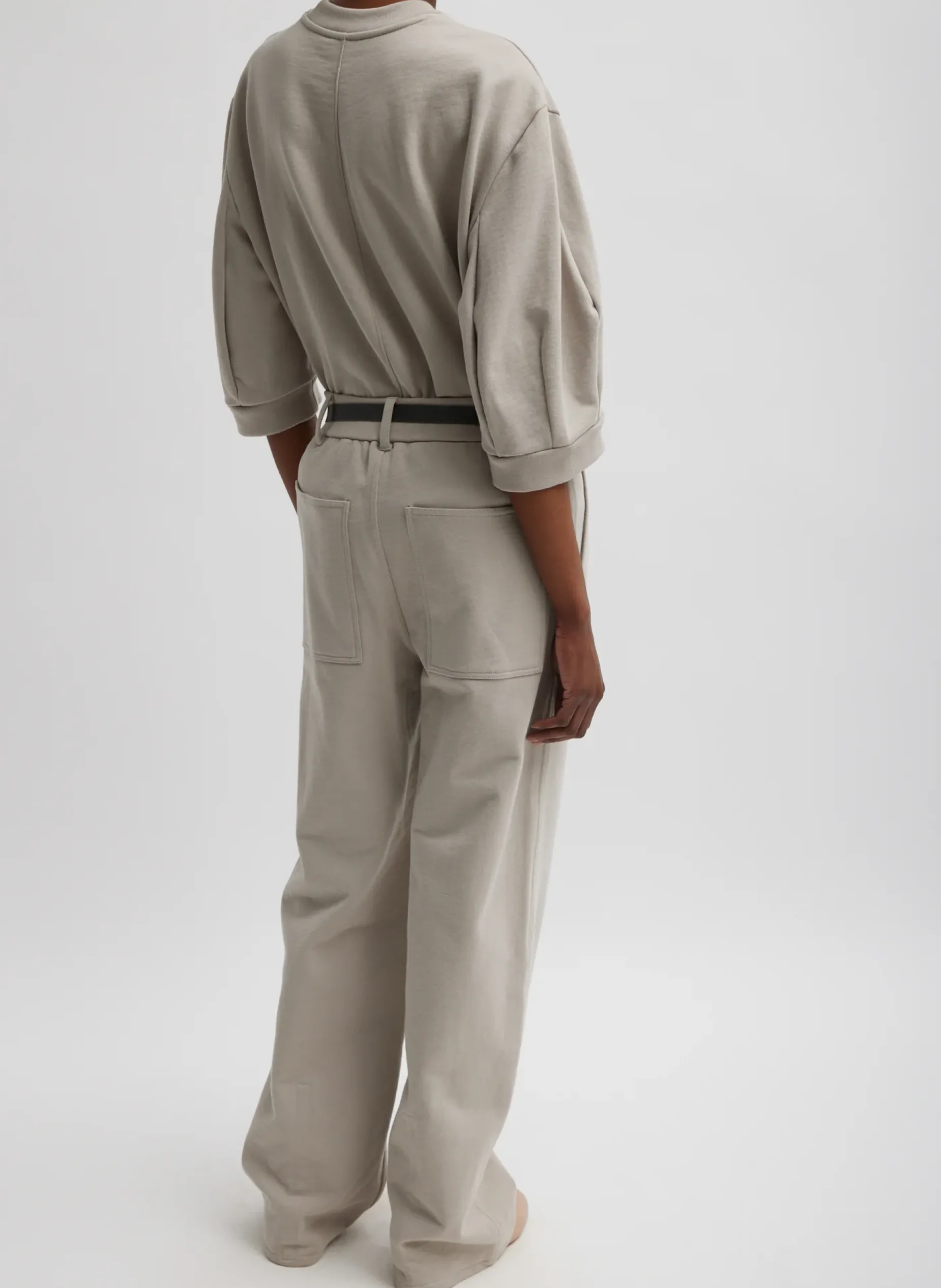Leisure Sets|Knitwear & Sweatshirts>Tibi Sculpted Short Sleeve Sweatshirt Light Stone