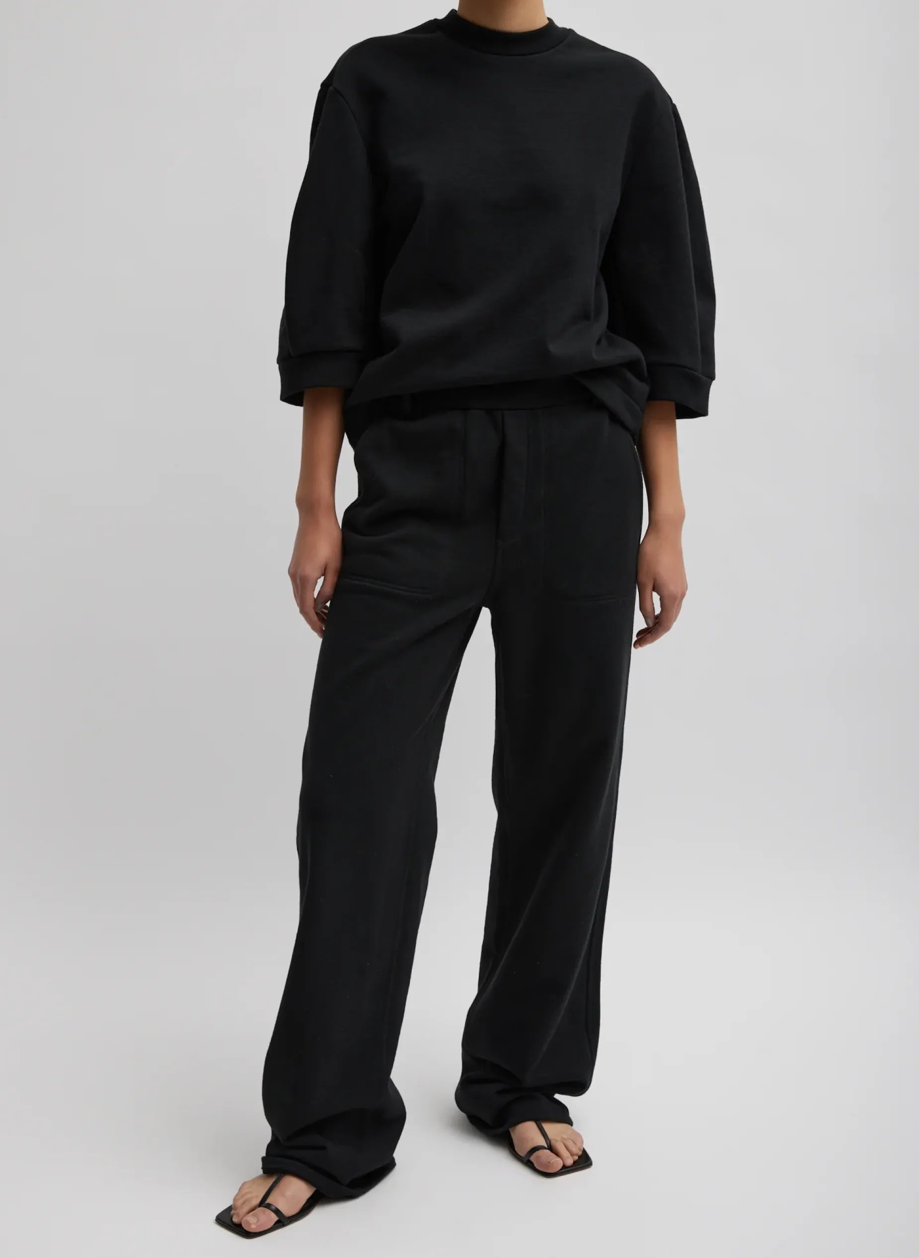 Leisure Sets|Knitwear & Sweatshirts>Tibi Sculpted Short Sleeve Sweatshirt Black