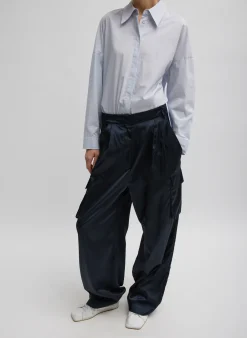 Pants & Shorts|Fundamentals - WOFs>Tibi Shiny Nylon Pleated Stella Cargo Pant Navy