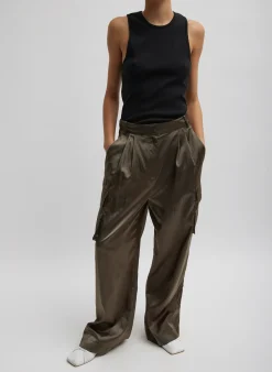 Pants & Shorts|Fundamentals - WOFs>Tibi Shiny Nylon Pleated Stella Cargo Pant Dune