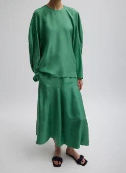 Skirts>Tibi Silk Habutai Circular Seamed Skirt Green Tea