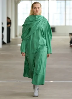 Skirts>Tibi Silk Habutai Circular Seamed Skirt Green Tea