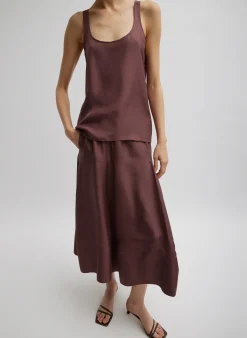 Skirts>Tibi Silk Habutai Circular Seamed Skirt Cinnamon