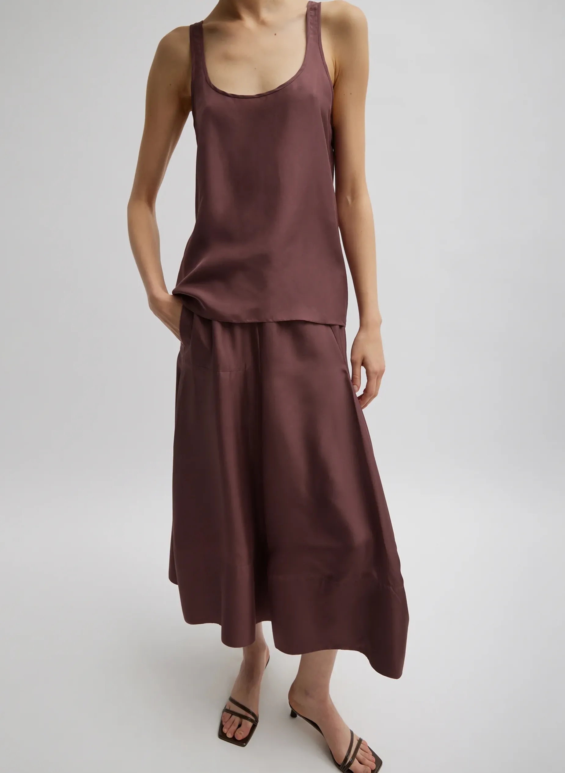 Skirts>Tibi Silk Habutai Circular Seamed Skirt Cinnamon