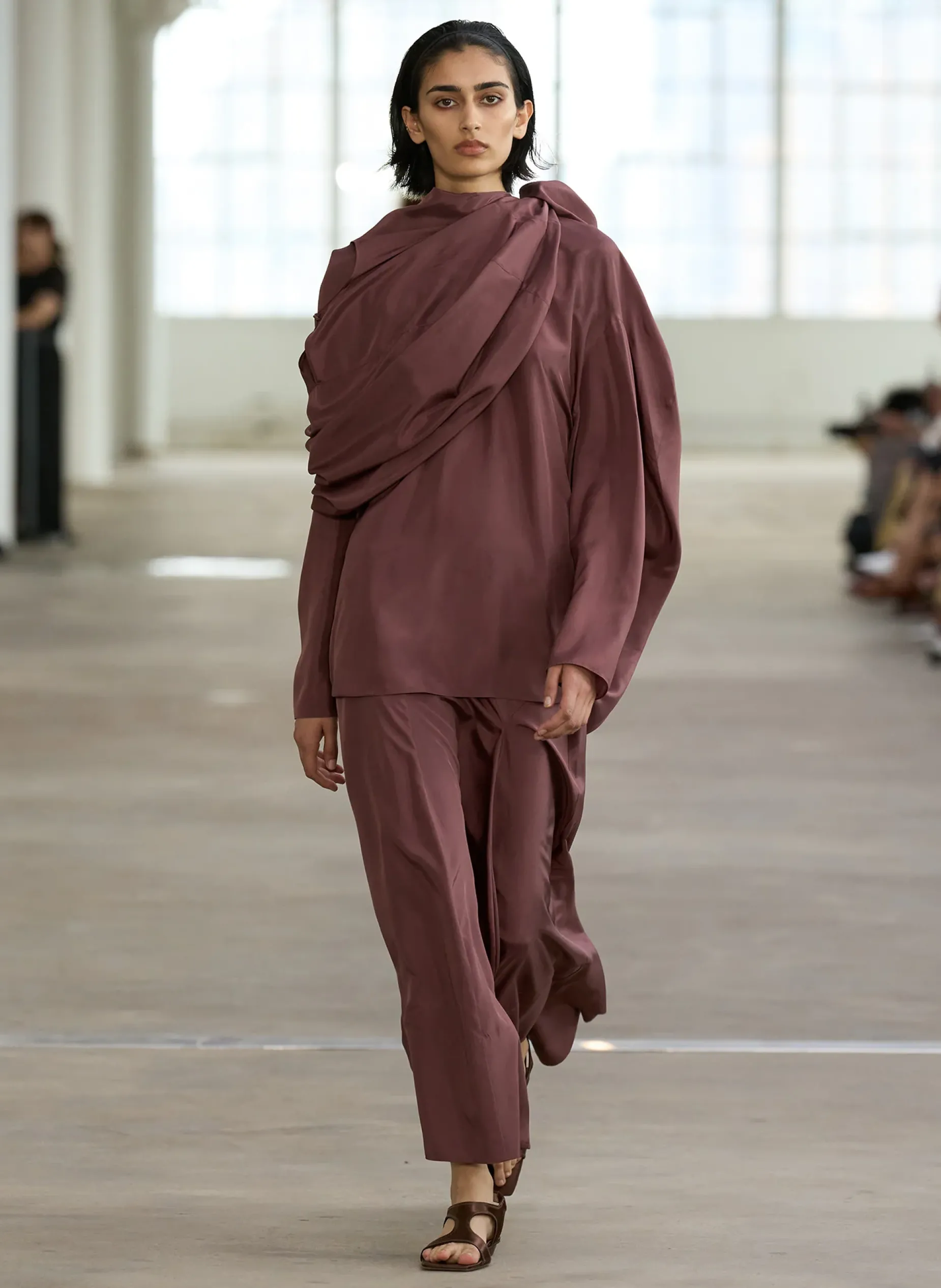 Skirts>Tibi Silk Habutai Circular Seamed Skirt Cinnamon
