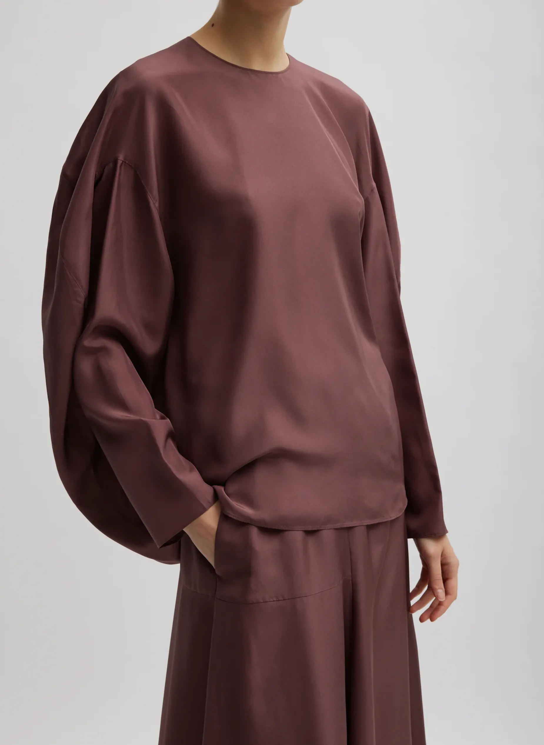 Tops>Tibi Silk Habutai Circular Top Cinnamon