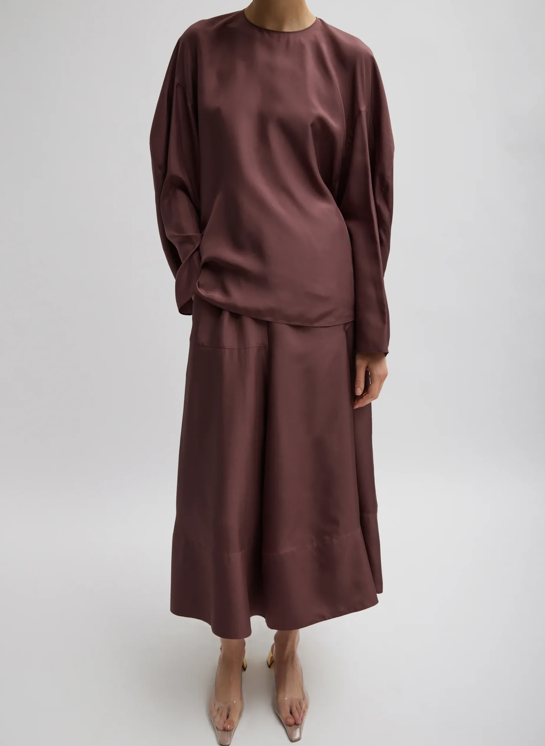 Tops>Tibi Silk Habutai Circular Top Cinnamon