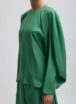 Tops>Tibi Silk Habutai Circular Top Green Tea
