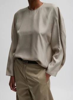 Tops>Tibi Silk Habutai Circular Top Light Stone