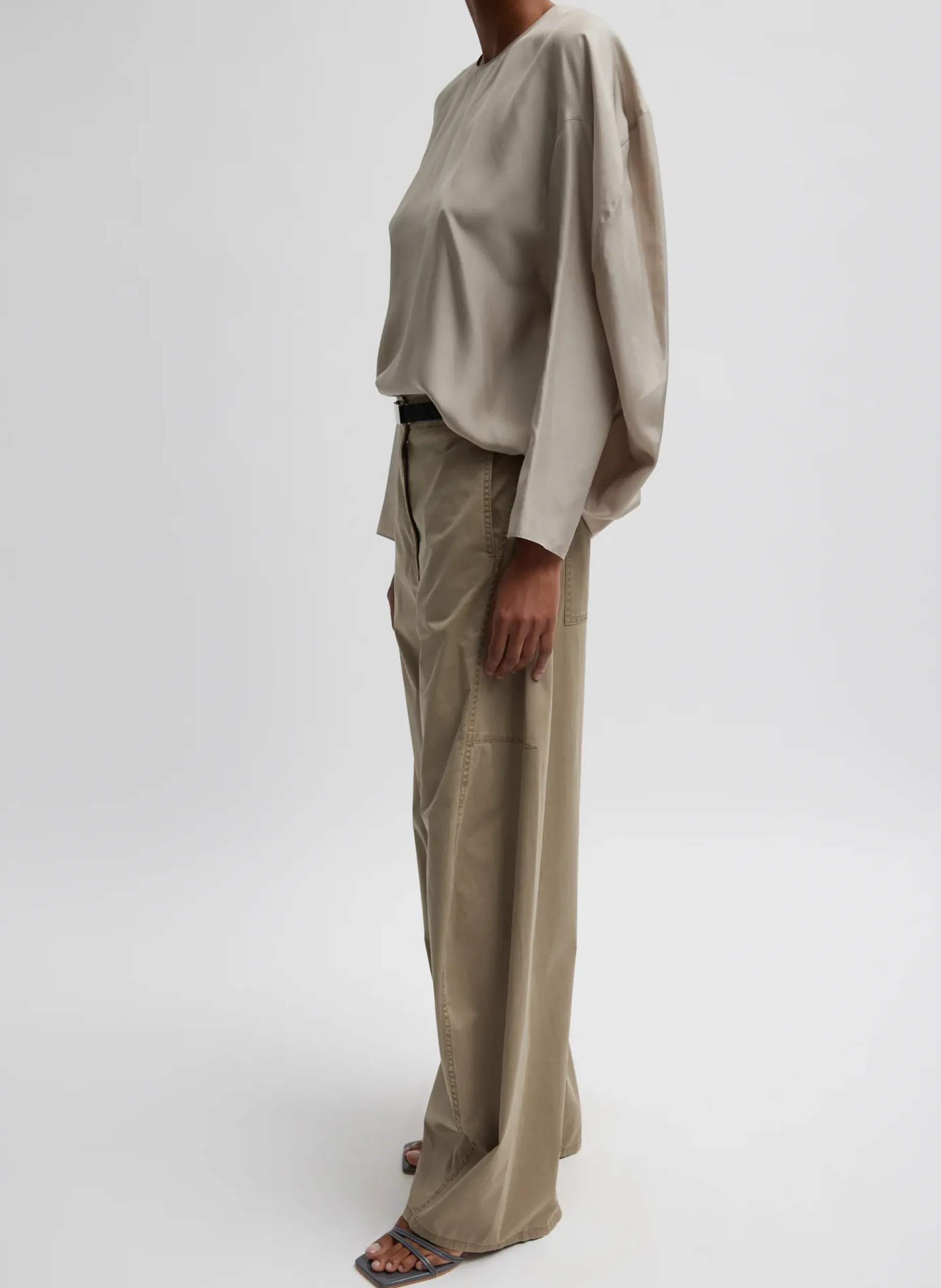 Tops>Tibi Silk Habutai Circular Top Light Stone