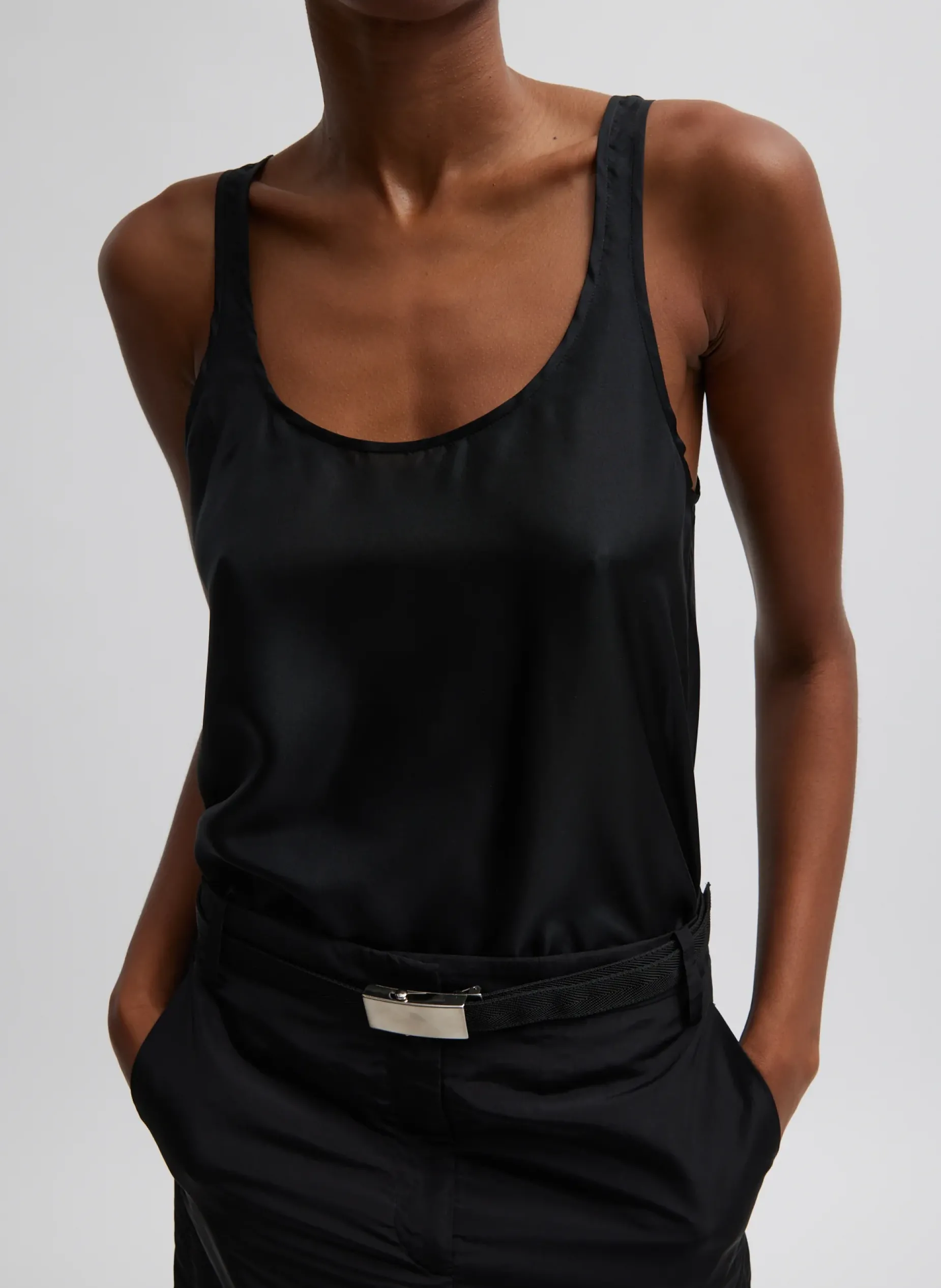 Tops|Curated Closets>Tibi Silk Habutai Tank Top Black