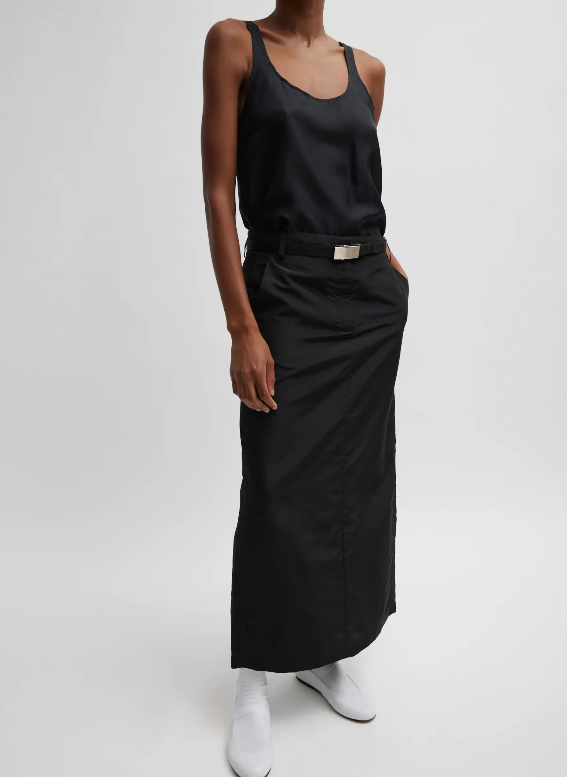 Tops|Curated Closets>Tibi Silk Habutai Tank Top Black