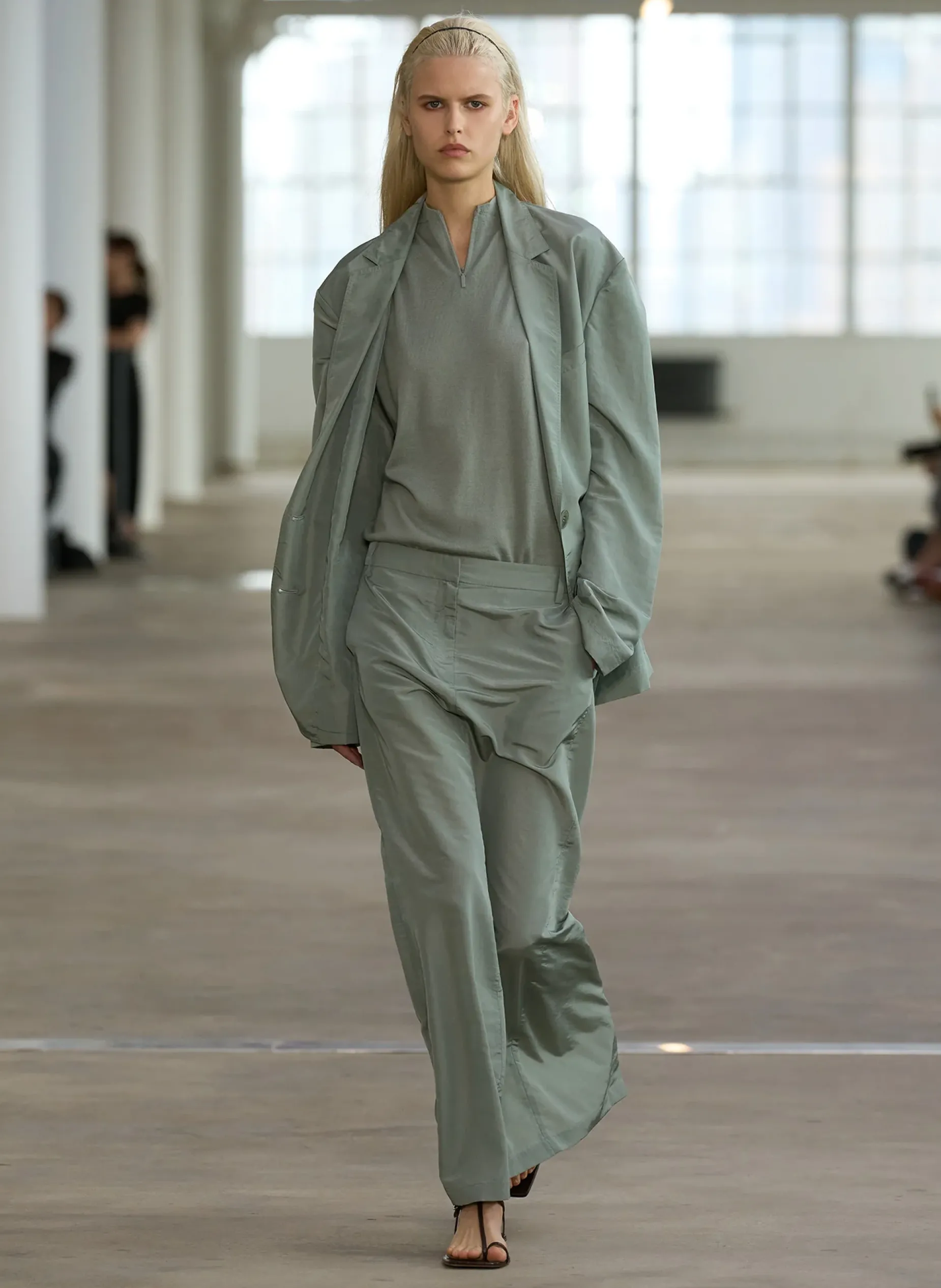 Suits|Jackets & Outerwear>Tibi Silk Nylon Liam Blazer Pumice Grey