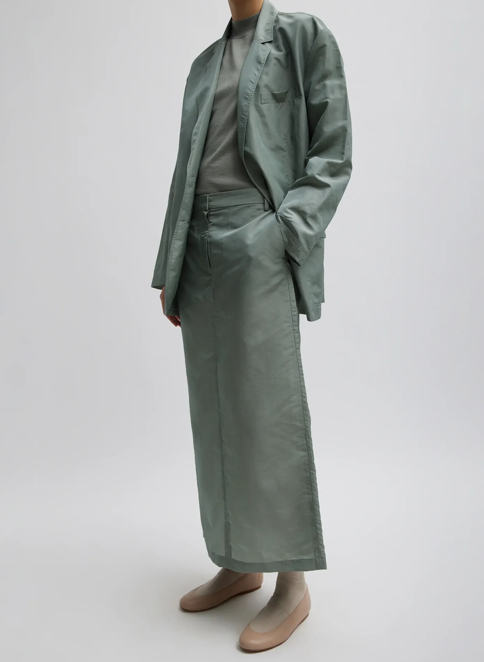 Suits|Jackets & Outerwear>Tibi Silk Nylon Liam Blazer Pumice Grey