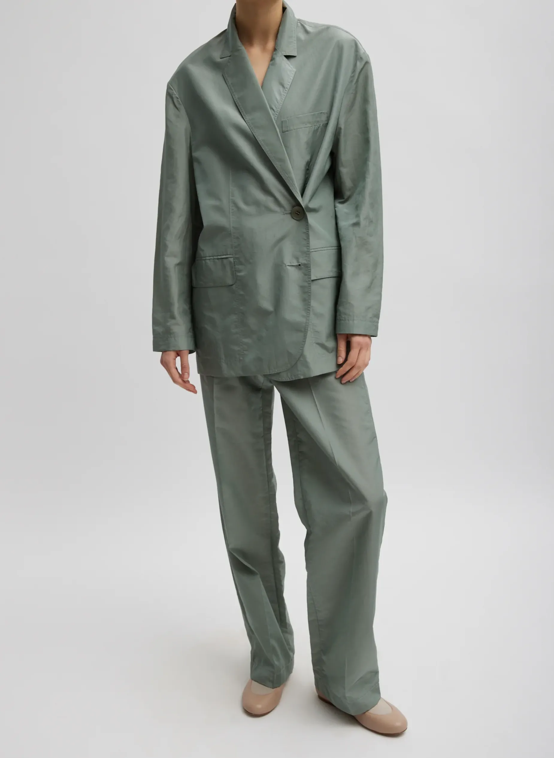 Suits|Jackets & Outerwear>Tibi Silk Nylon Liam Blazer Pumice Grey