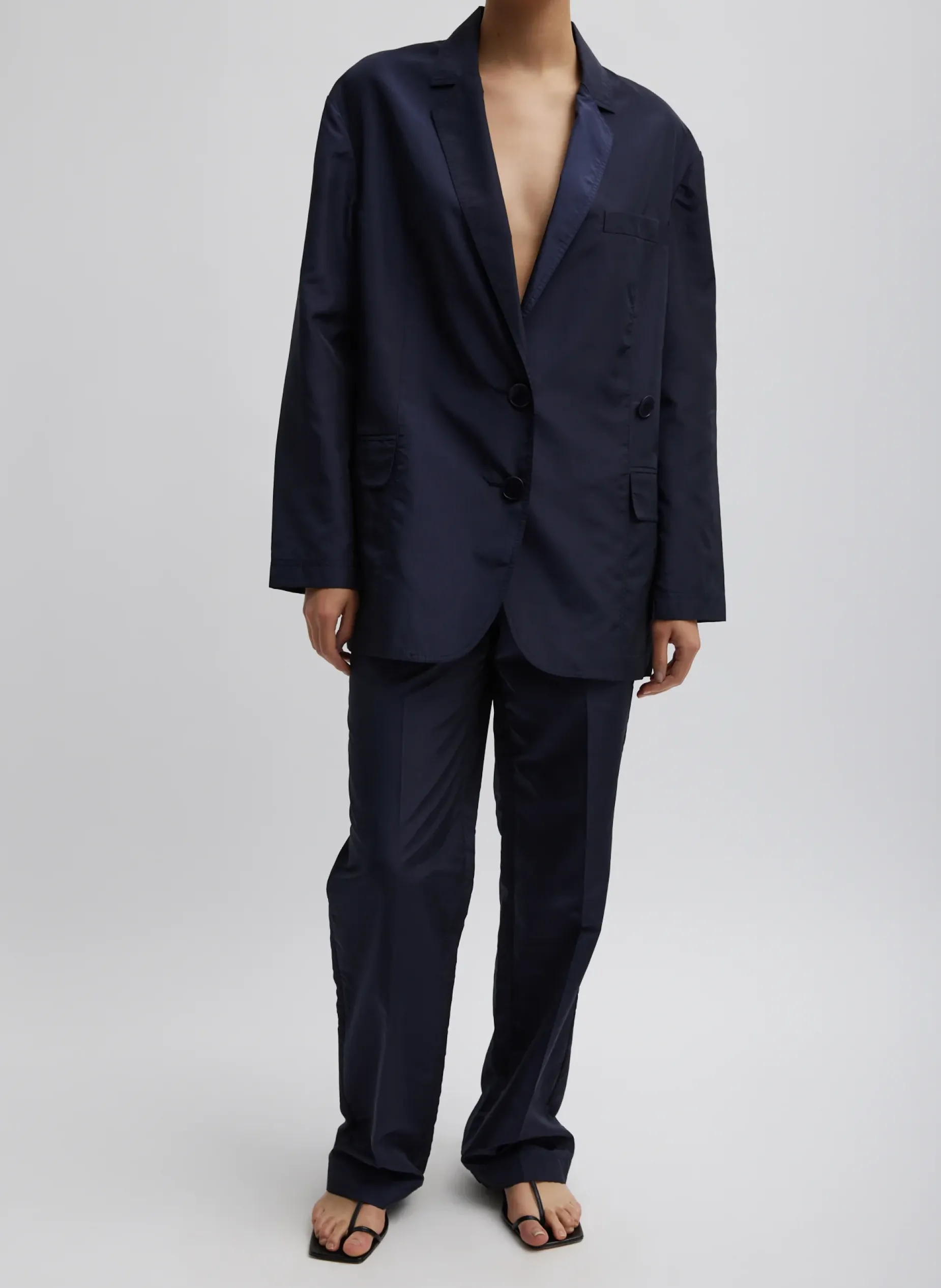 Suits|Jackets & Outerwear>Tibi Silk Nylon Liam Blazer Navy