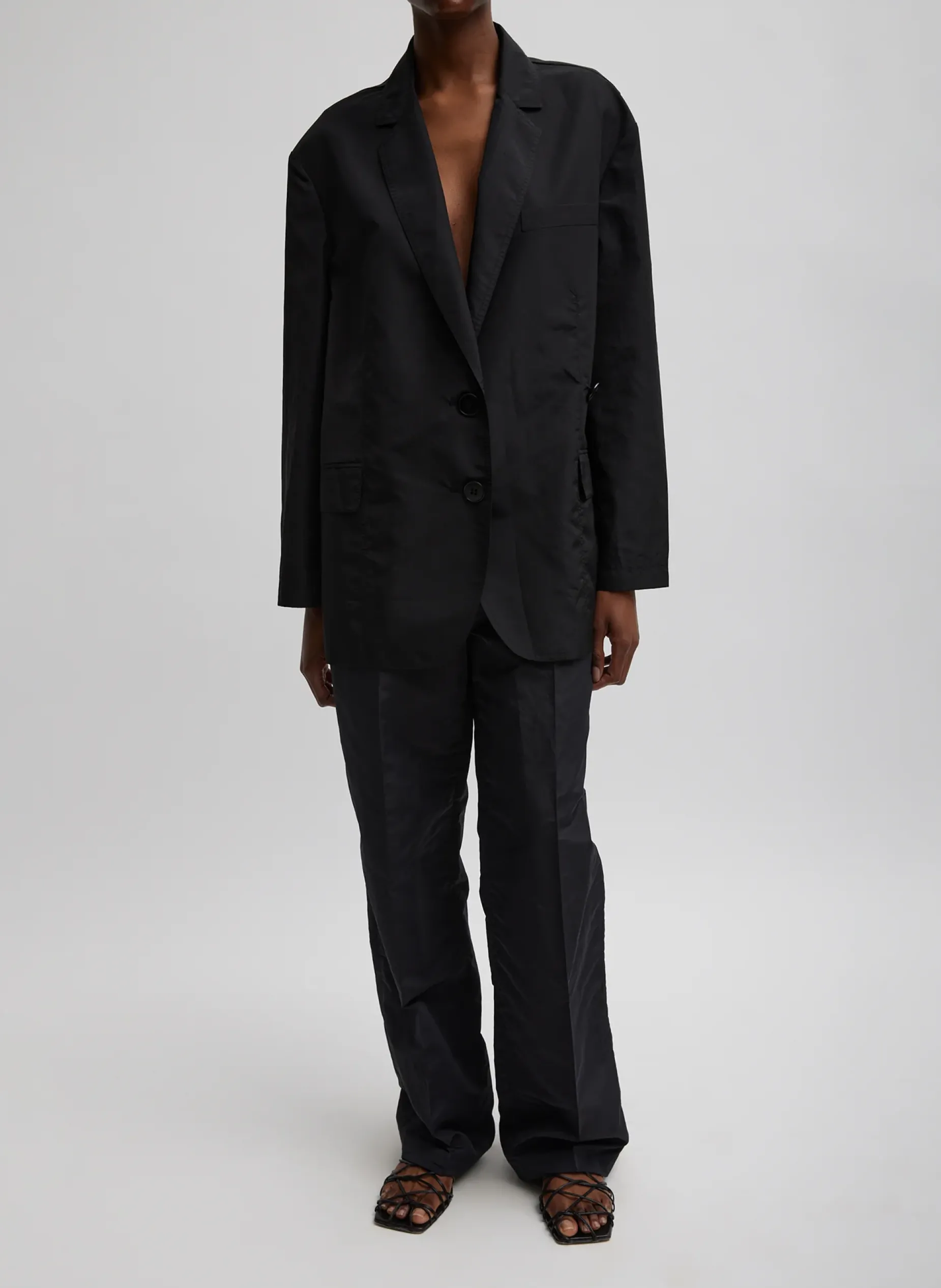 Suits|Jackets & Outerwear>Tibi Silk Nylon Liam Blazer Black