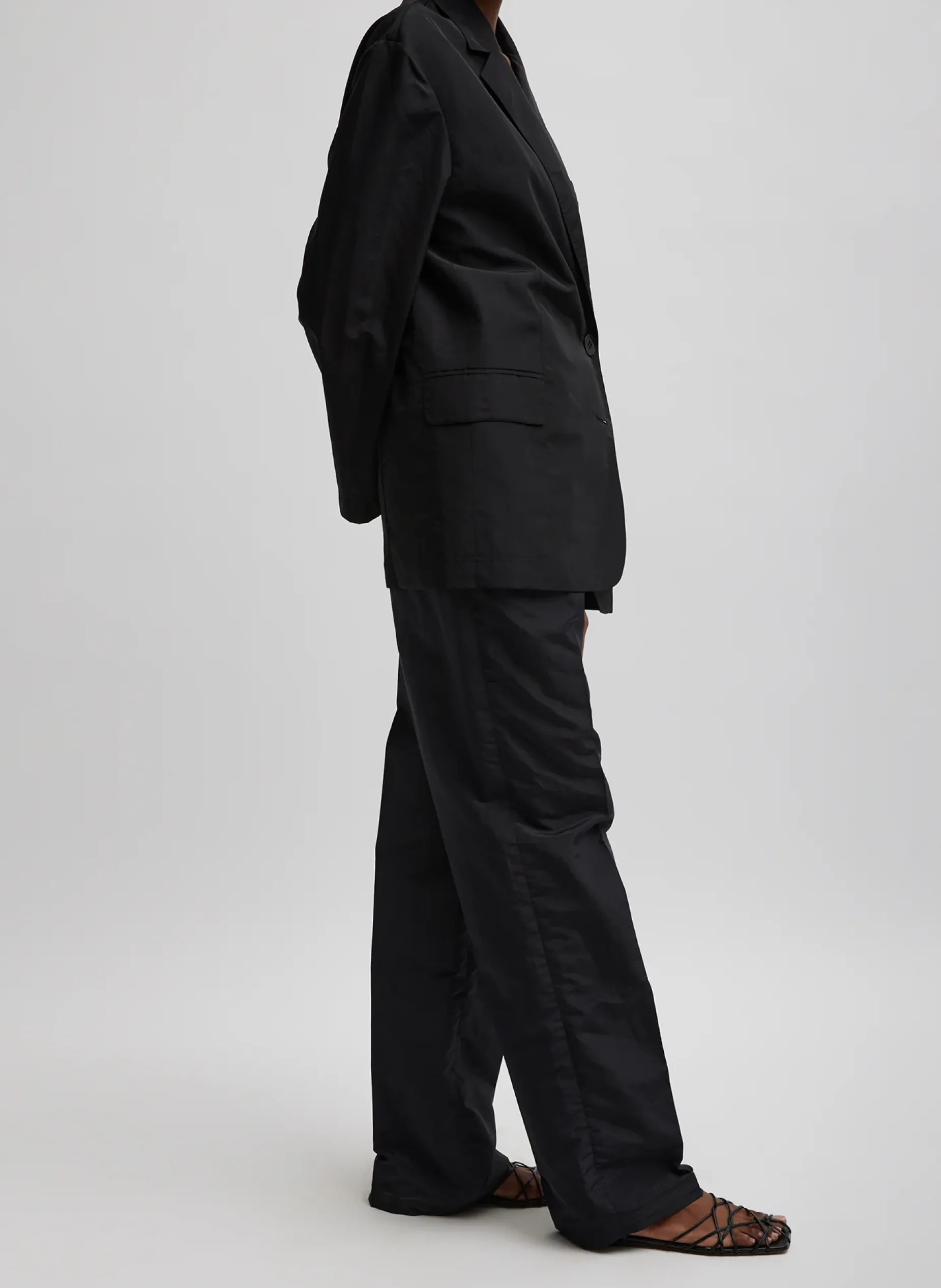 Suits|Jackets & Outerwear>Tibi Silk Nylon Liam Blazer Black