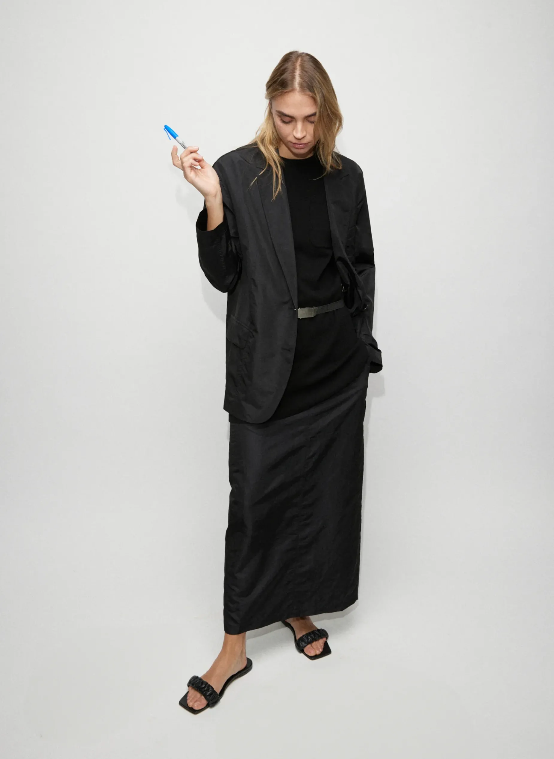 Suits|Skirts>Tibi Silk Nylon Maxi Skirt Black