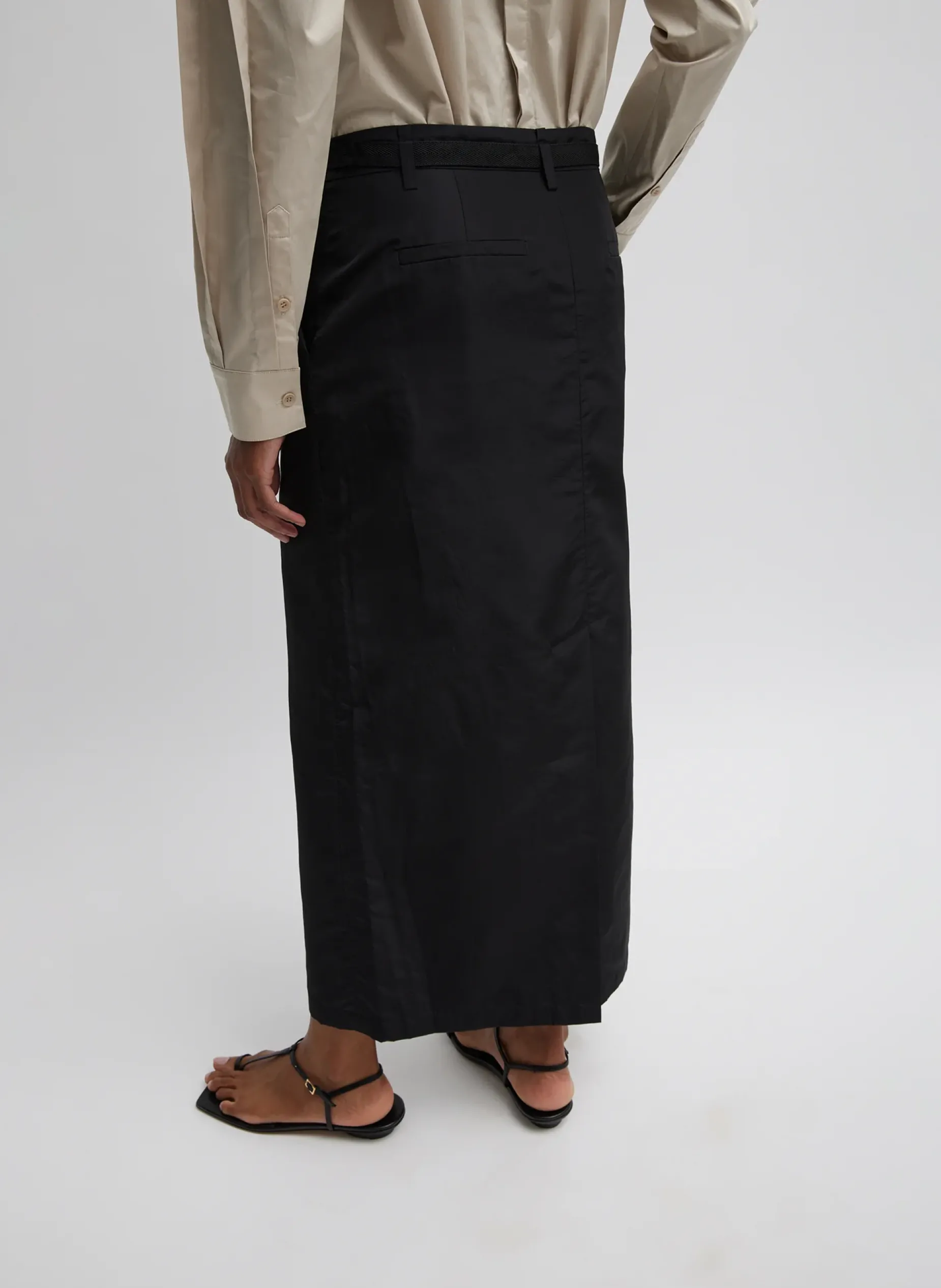 Suits|Skirts>Tibi Silk Nylon Maxi Skirt Black
