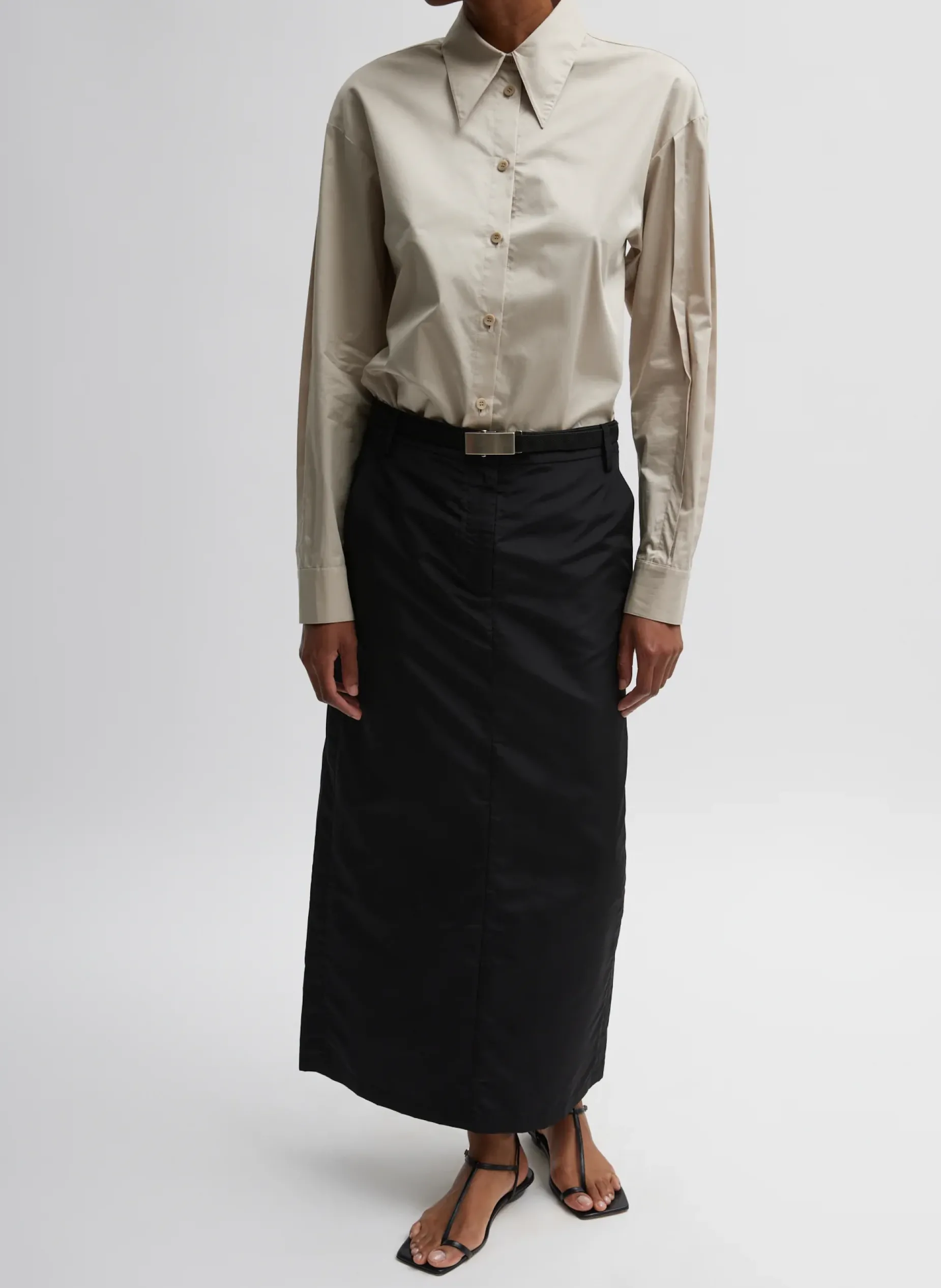Suits|Skirts>Tibi Silk Nylon Maxi Skirt Black