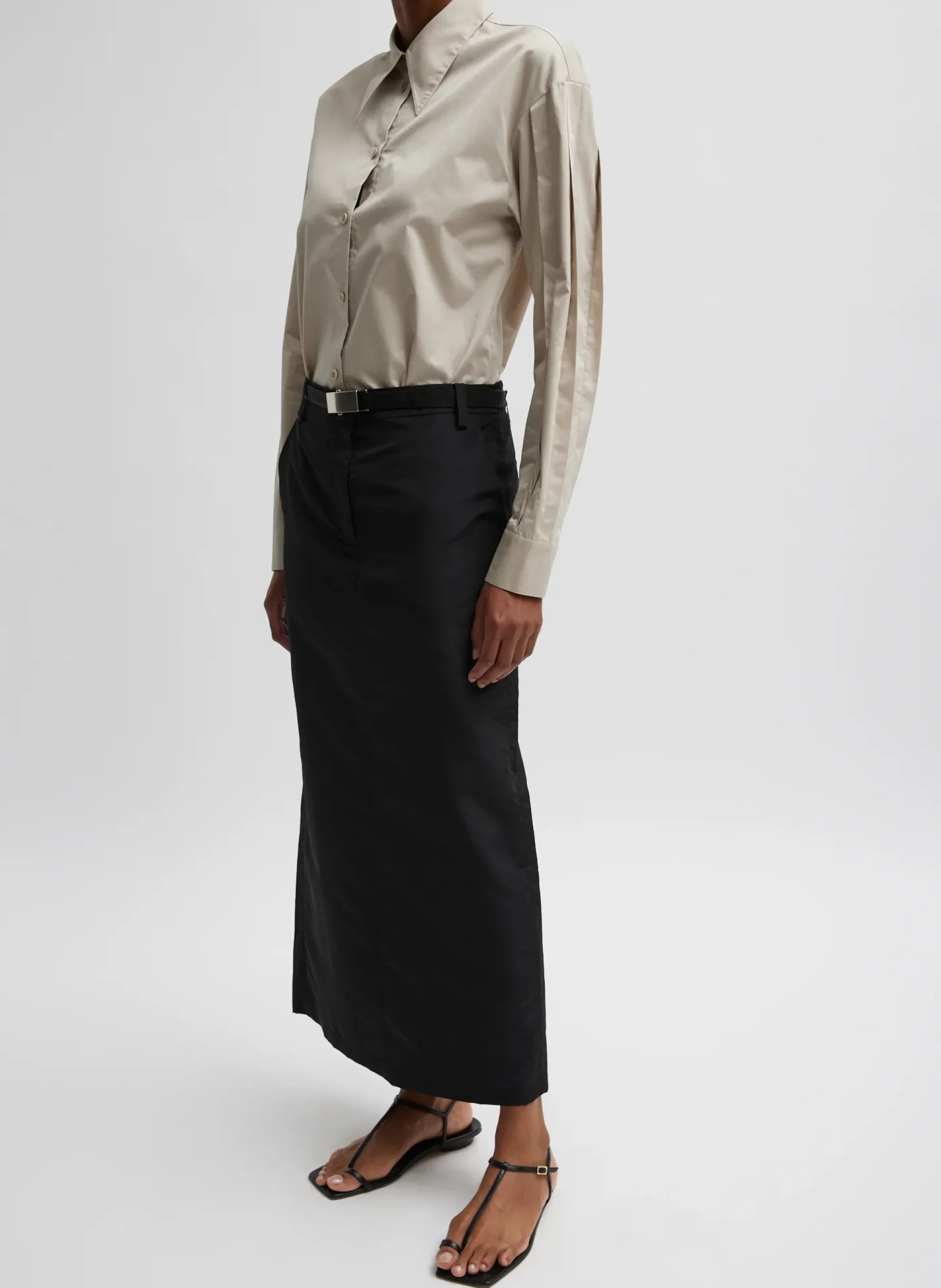 Suits|Skirts>Tibi Silk Nylon Maxi Skirt Black