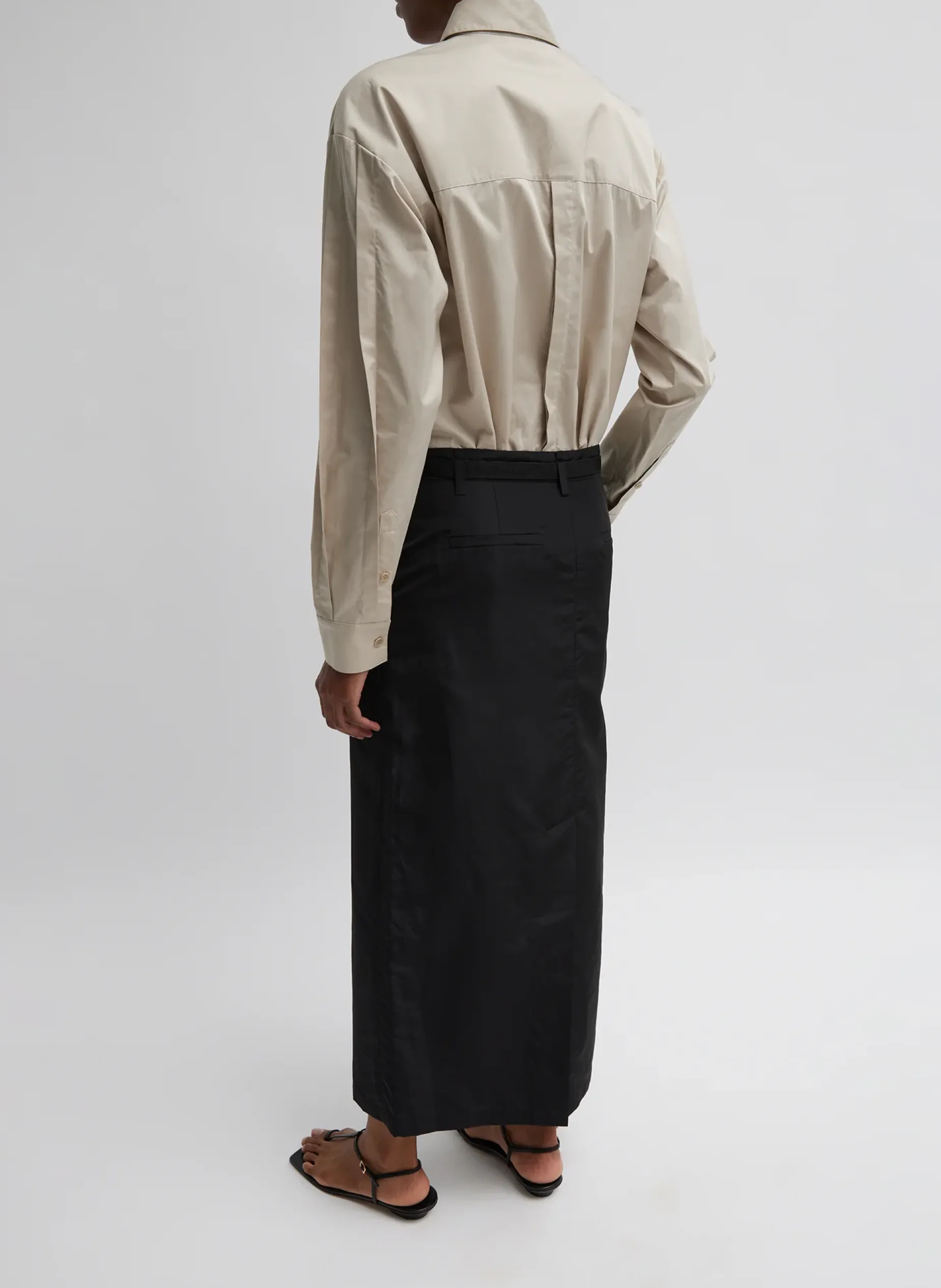 Suits|Skirts>Tibi Silk Nylon Maxi Skirt Black