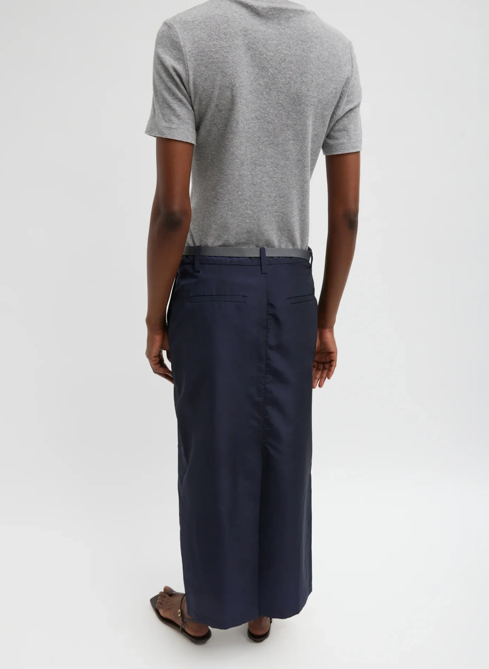 Suits|Skirts>Tibi Silk Nylon Maxi Skirt Navy