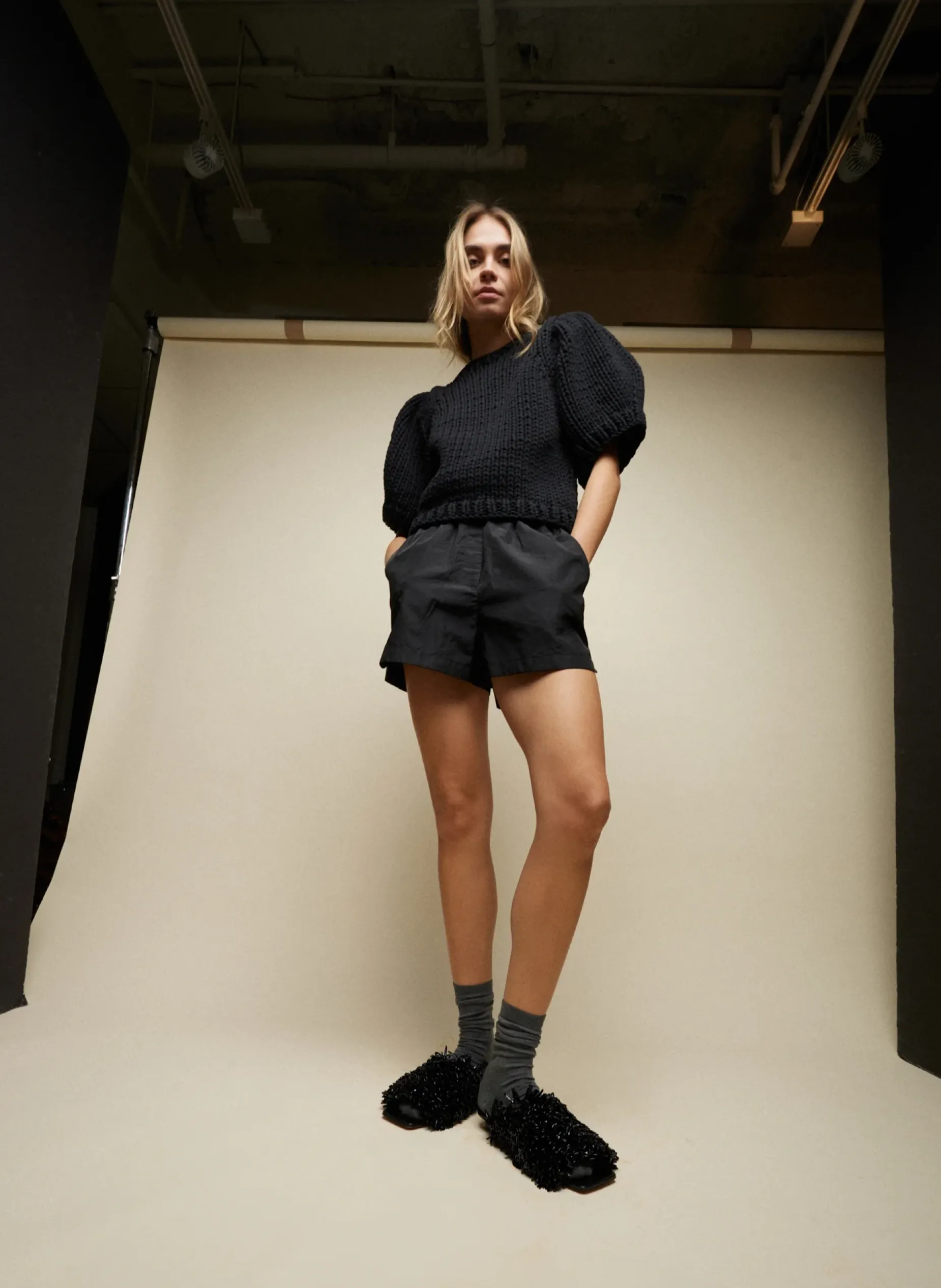 Suits|Pants & Shorts>Tibi Silk Nylon Pull On Shorts Black
