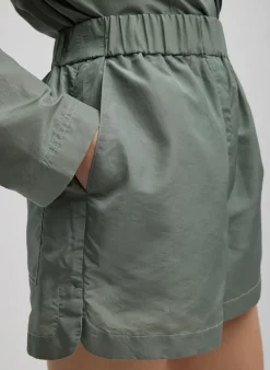 Suits|Pants & Shorts>Tibi Silk Nylon Pull On Shorts Pumice Grey